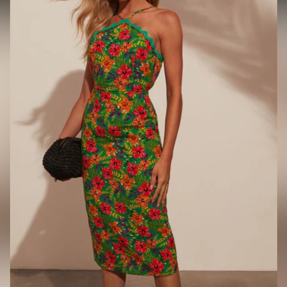 Freya Halter Floral Scallop Trim Midi Dress